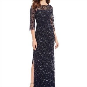 Aidan Mattox Navy Fully Beaded Gown